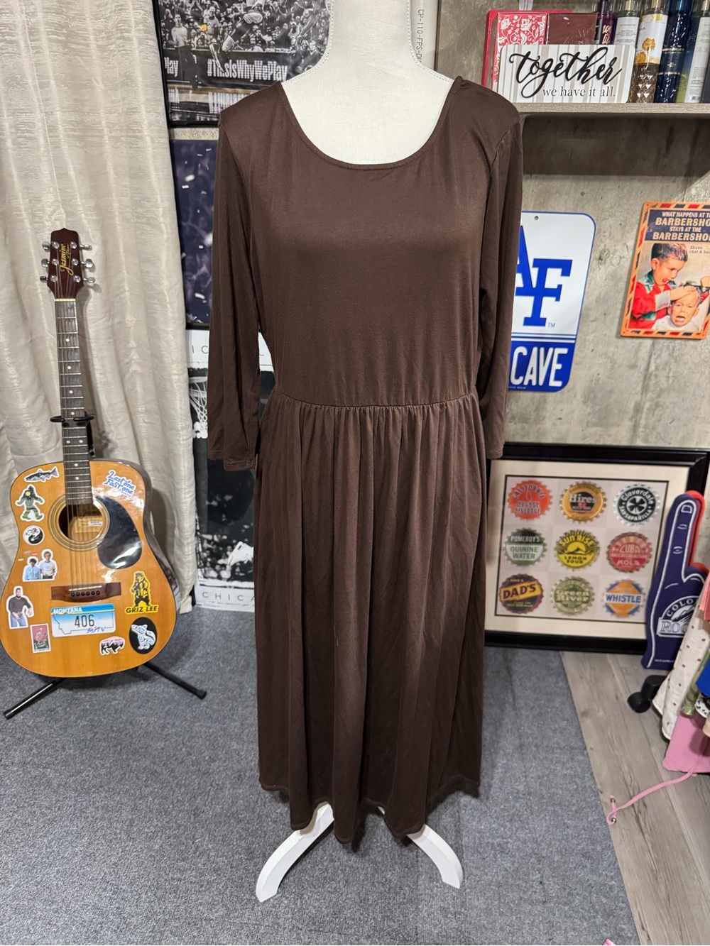 Zenana Outfitters Brown Long Sleeve Midi Dress